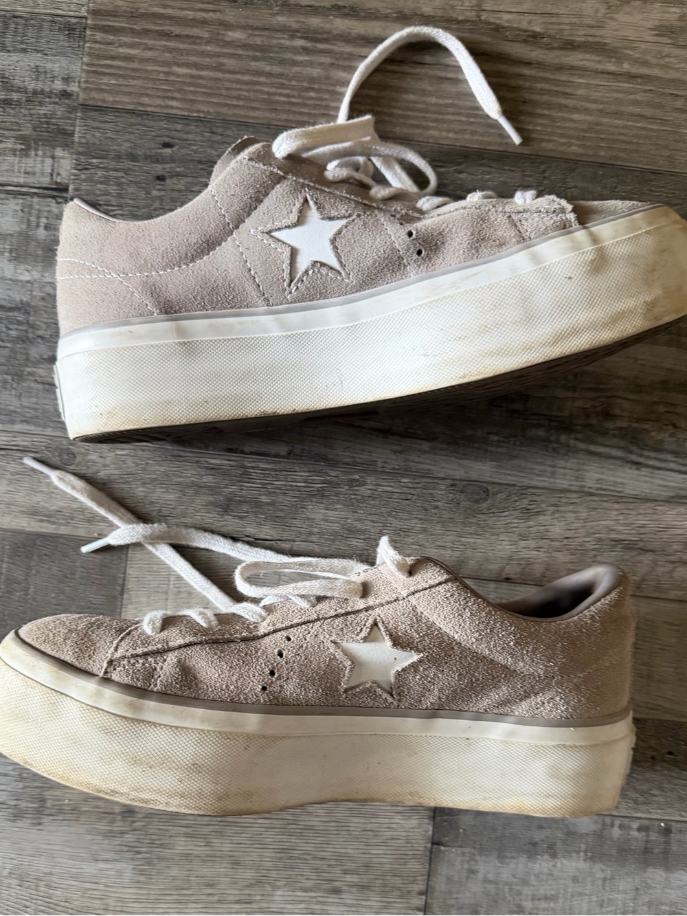 Converse Women's Platform Suede Sneakers in Beige with White Star
